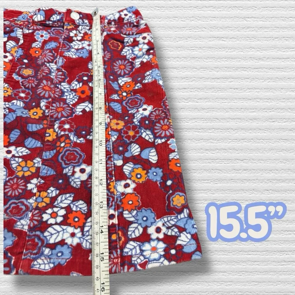 Children’s Place Corduroy Skirt S 5/6  Retro Floral 70s Inspired Mod Print Red